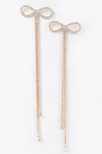 GOLD RHINESTONE BOWTIE FRINGE EARRINGS