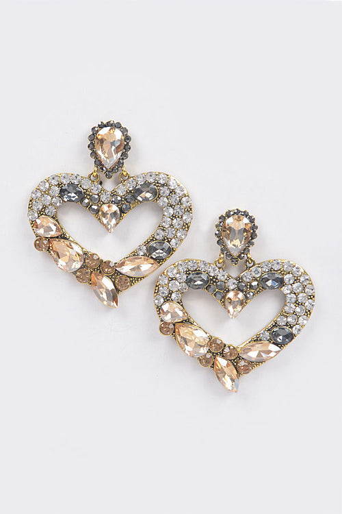 SINGLE HEART BEJEWELED EARRINGS