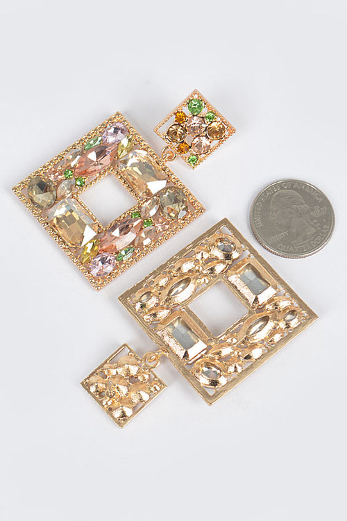 DOUBLE SQUARE BEJEWELED EARRINGS