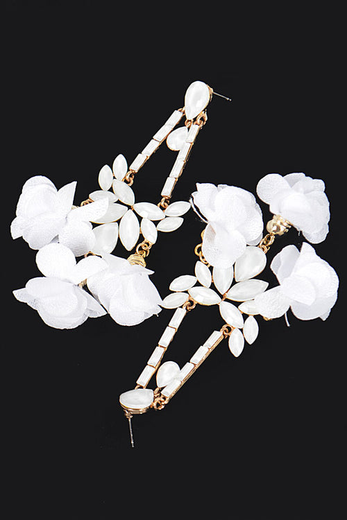 WHITE FLOWER RHINESTONE EARRINGS