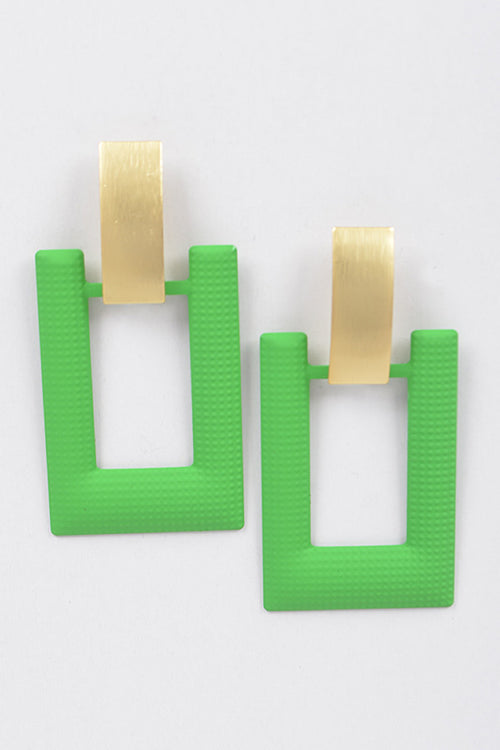 GREEN RECTANGLE SHAPE DROP EARRINGS