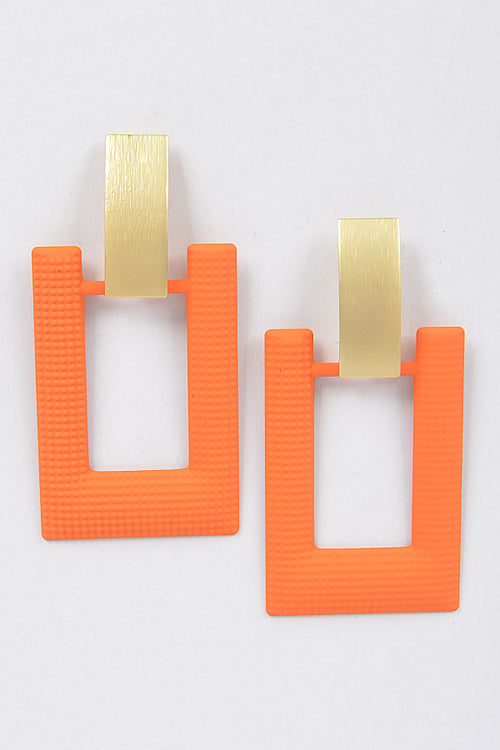 ORANGE RECTANGLE SHAPE DROP EARRINGS