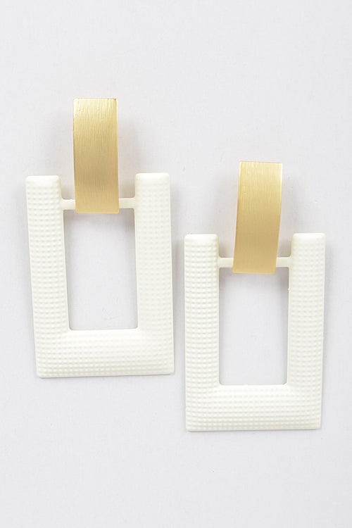 WHITE RECTANGLE SHAPE DROP EARRINGS