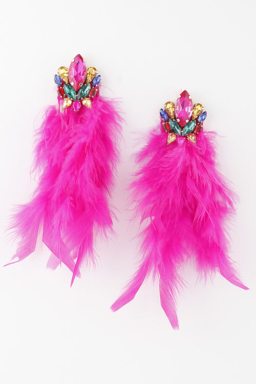 JEWELED FEATHER DROP EARRINGS